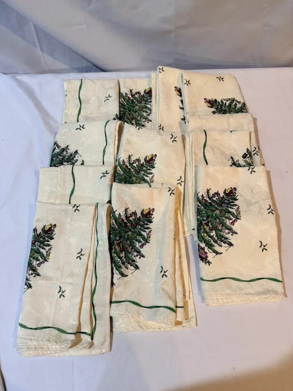Spode Christmas Tree Damask Cloth Napkins Set of 12 Avanti Holiday Table Linens